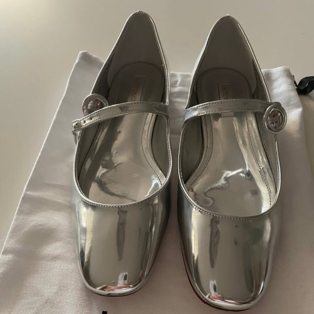 Larroude Women's Silver "Blair" Ballet Buckle Flats